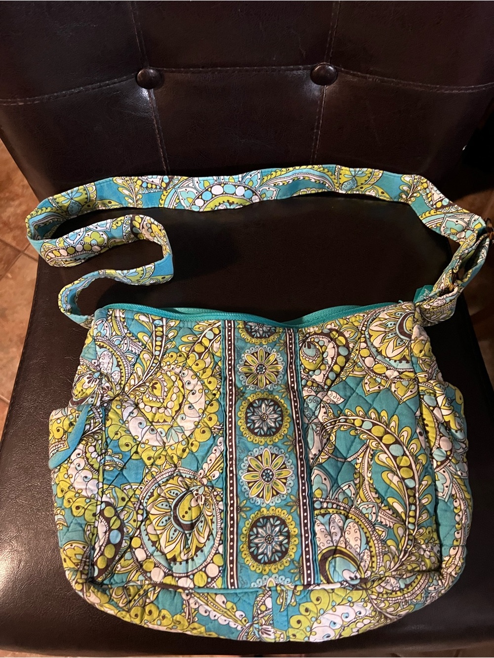 Vera Bradley Quilted Retired Peacock Crossbody Bag in Teal and Yellow - Picture 4 of 13